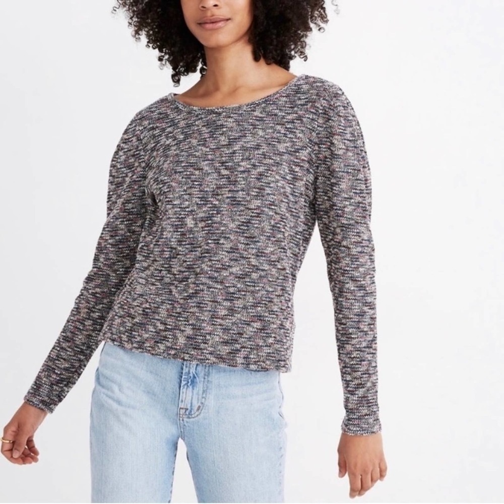 Madewell Top Size XS Multicolored Knit Pleated Puff Shoulders Long Sleeve